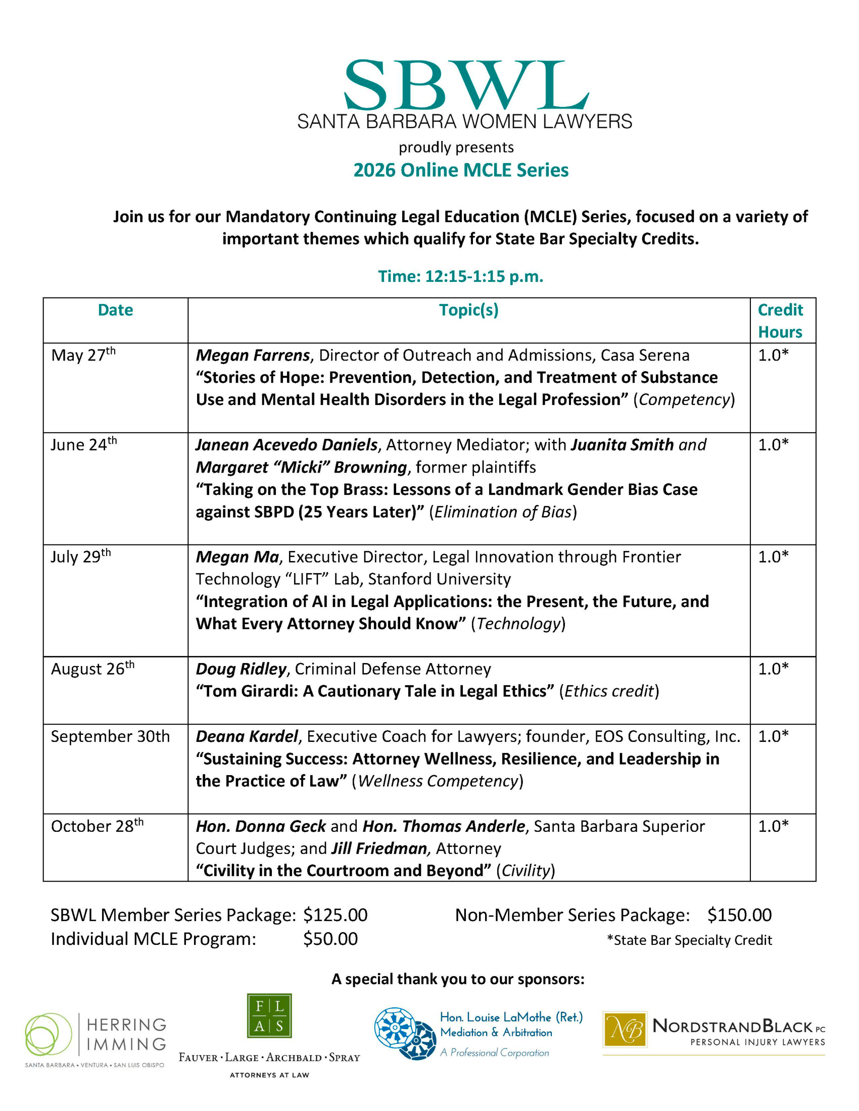 2026 Online MCLE Series flyer